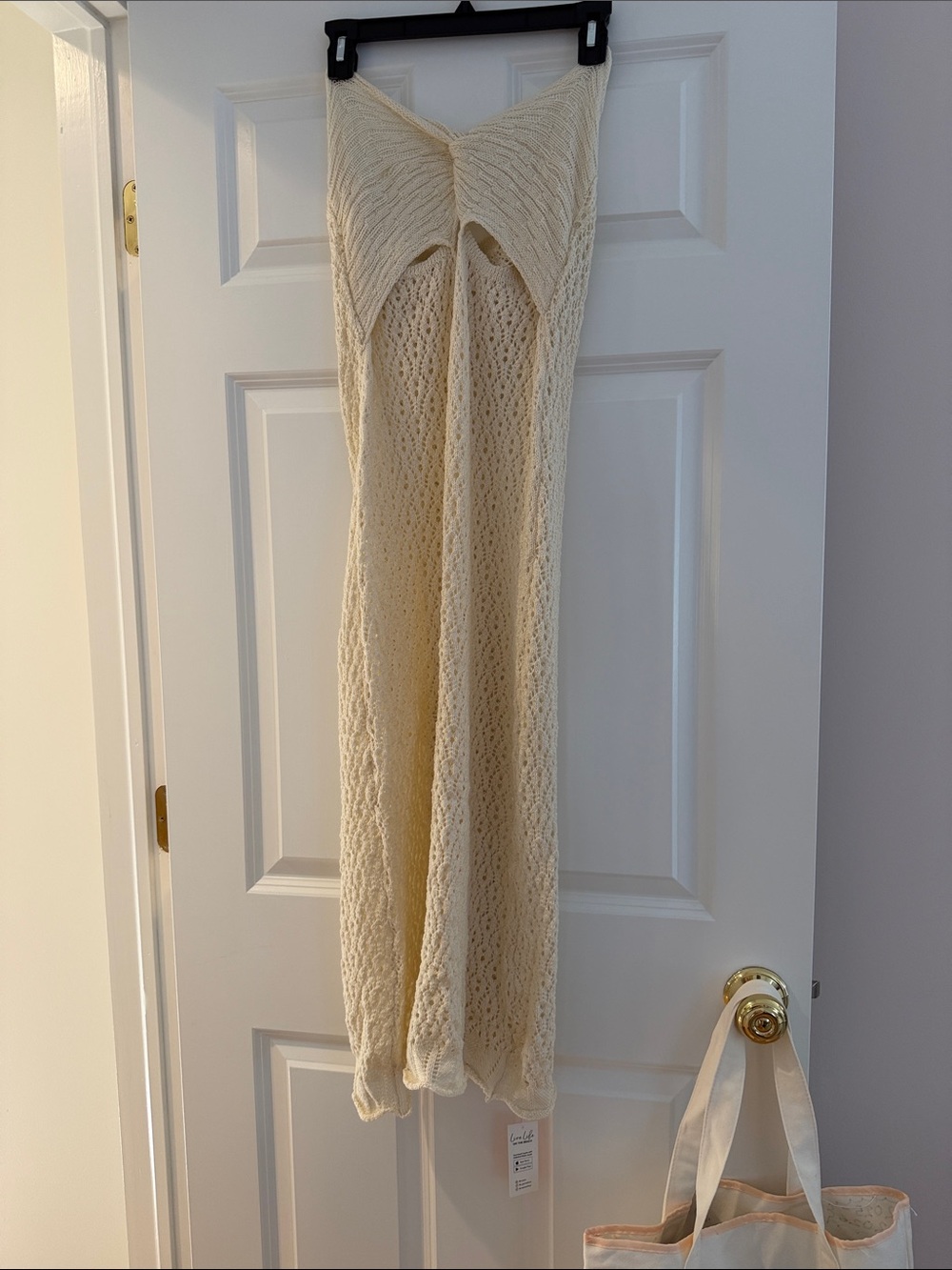 Cupshe Ivory Crochet Strapless Maxi Dress